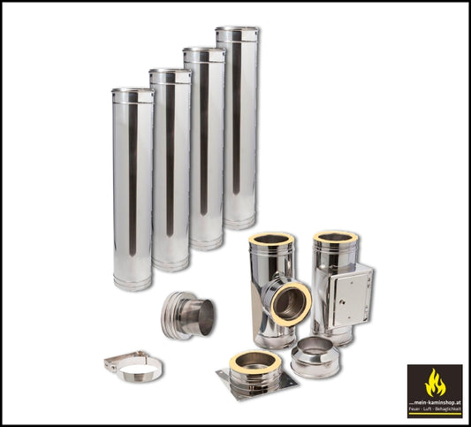 Edelstahlkamin-Paket DW-Complete | Gesamthöhe 5,2 m | zur Bodenmontage
