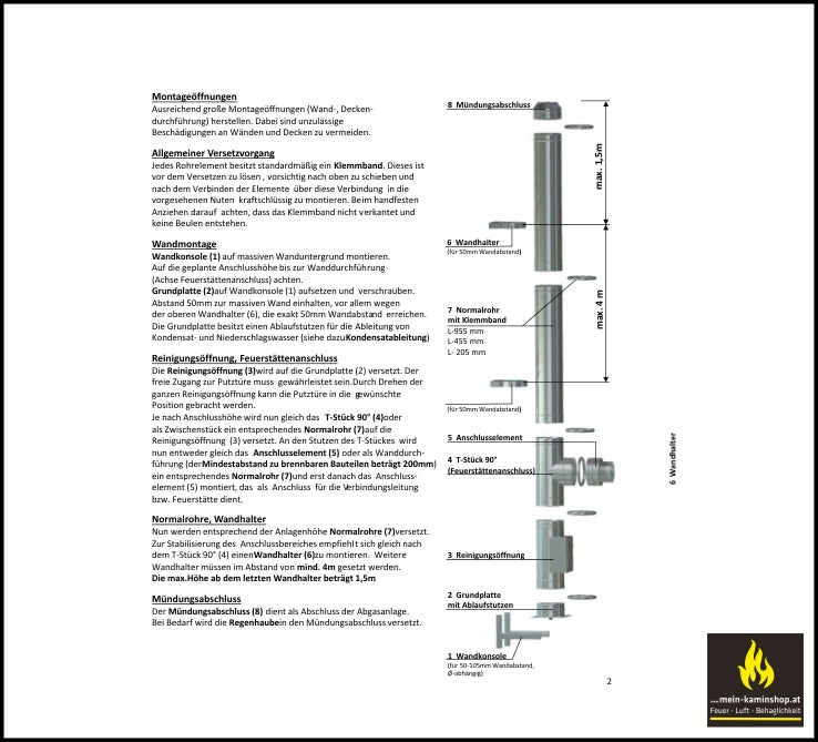 Edelstahlkamin-Paket DW-Complete | Gesamthöhe 5,2 m | zur Bodenmontage