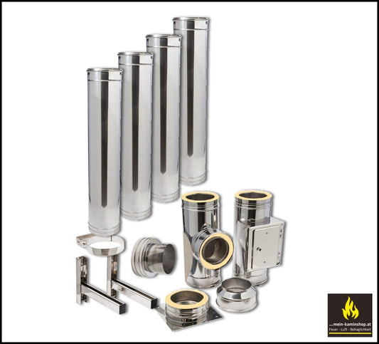 Edelstahlkamin-Paket DW-Complete | Gesamthöhe 5,2 m | zur Wandmontage