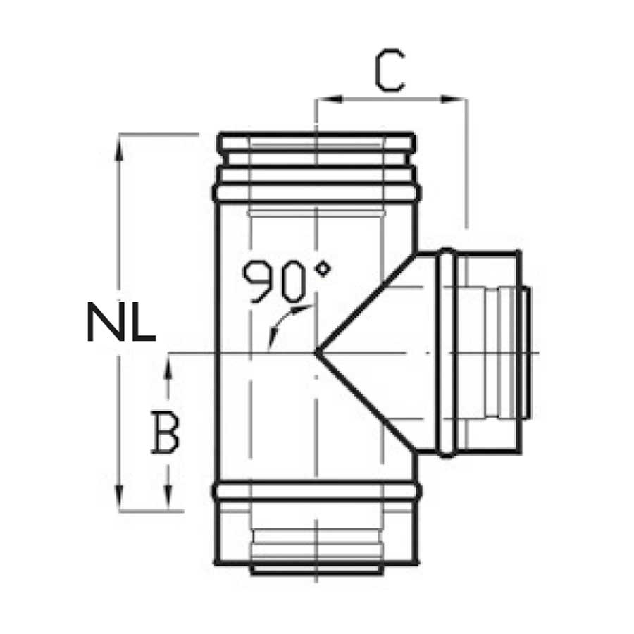 Edelstahlkamin Permeter T-Stück 90 Grad Schiedel
